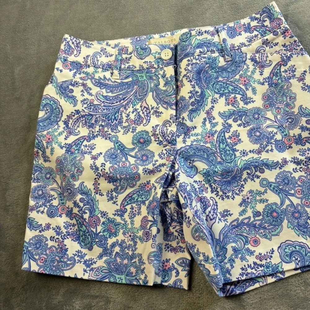 Talbots Petite Blue Pink Paisley Chino Shorts Size‎ 2P Cotton Stretch Summer